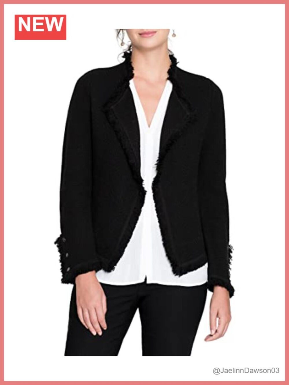 Fringe Mix Knit Woven Jacket Notch Collar Snap Cuff Casual Work
